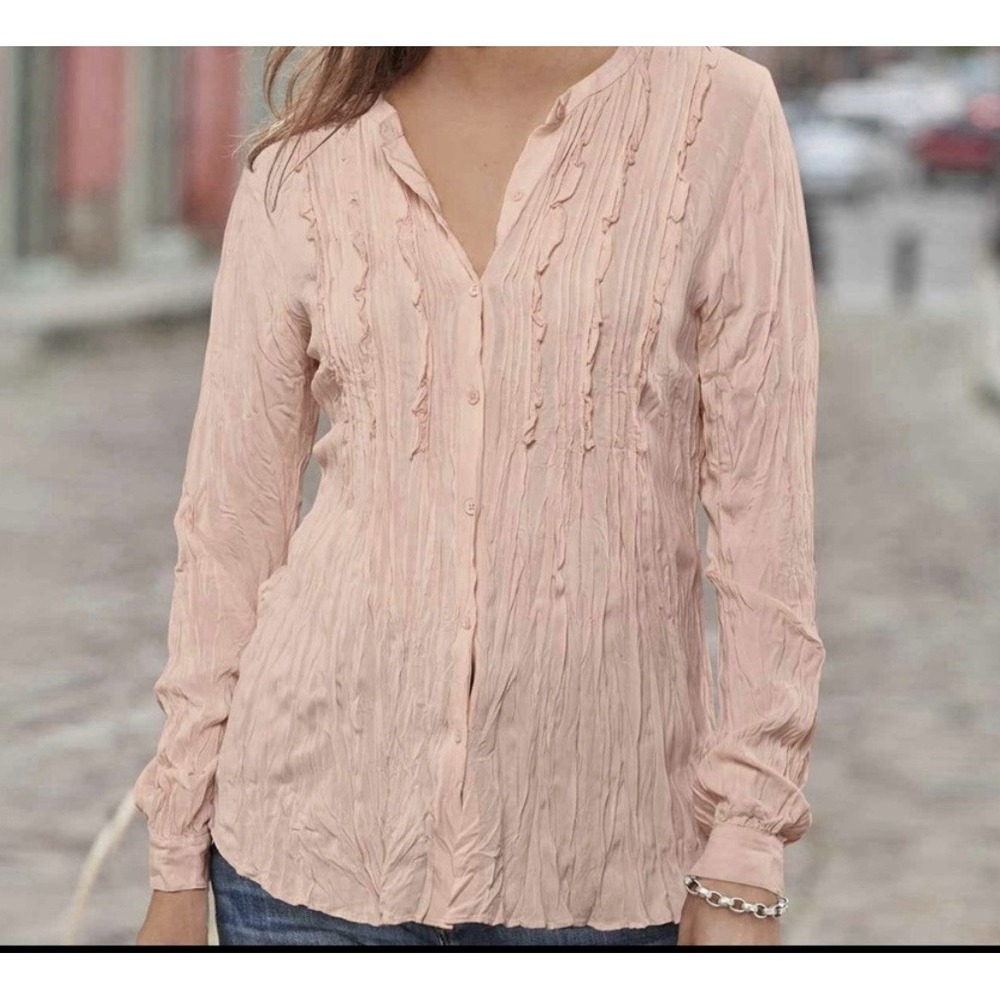 Sundance Vineyard Pink Pintuck Ruffle Button‎ Front Top Size Medium Cottagecore